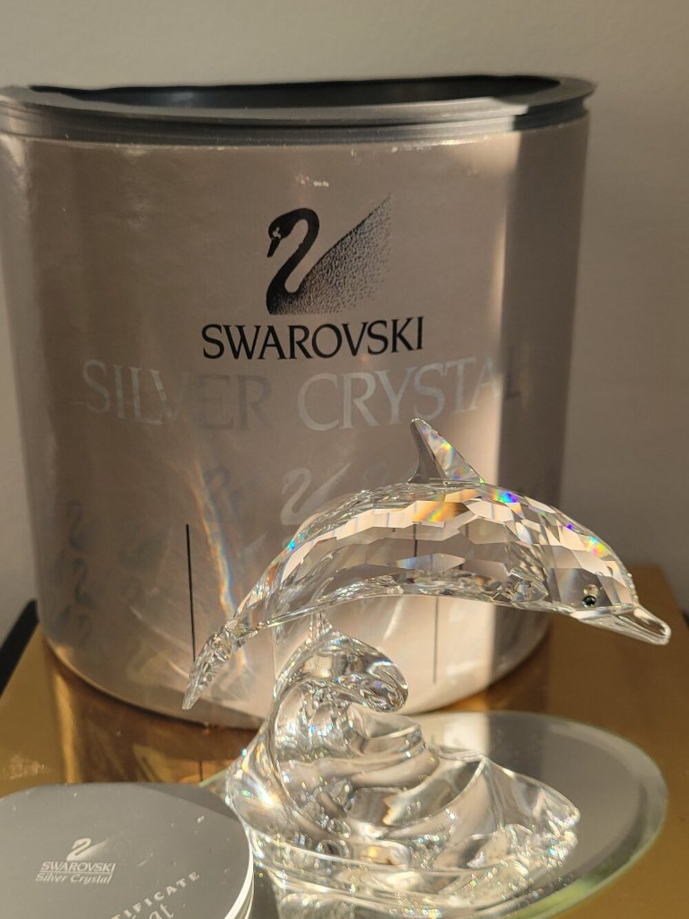 Vintage Swarovski Crystal Figurine Dolphin On Wave #190365 - AUSTRIA - IN BOX